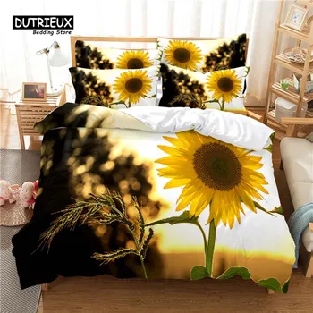 Beautiful SunFlower Bedding Set, 3Pcs Duvet Cover Set, Soft Comfortable Breathable Duvet Cover, For Bedroom Guest Room Decor EU single(135x200cm)