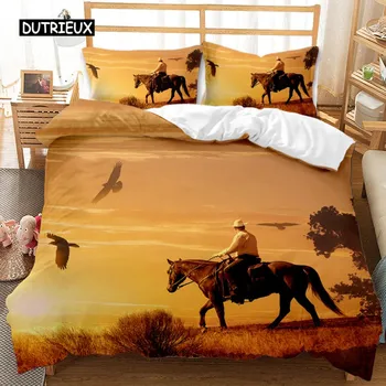 Пододеяльник Western Cowboy для подростков с тематикой Дикого Запада, ковбойская шляпа и пистолет, двойной двуспальный чехол Queen King Size из полиэстера, стеганое одеяло EU single(135x200cm)