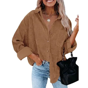 blusas mujer de moda 2022, осенне-зимний вельветовый топ, женские рубашки, женские белые рубашки, блузки, топы с длинными рукавами, шикарные женские рубашки S бежевый