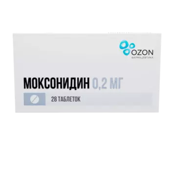 Моксонидин 0.2 мг, 28 шт, таблетки покрытые пленочной оболочкой