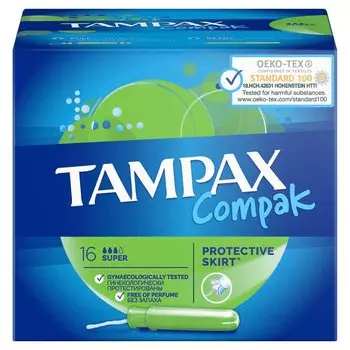 Tampax Compak Тампоны гигиенические с аппликатором Super 16 шт