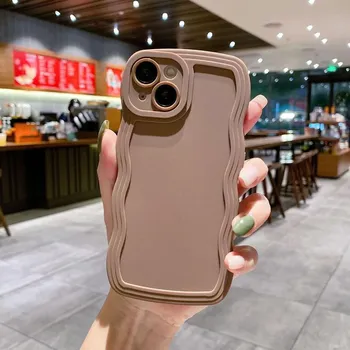 Роскошный чехол для телефона с волнистыми линиями для iPhone 15 14 13 12 11 Pro Max X Xs XR Max 7 8 Plus, матовый противоударный мягкий силиконовый чехол ярких цветов For iPhone 15 чёрный