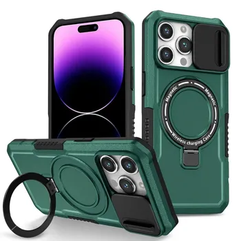 Чехол Magsafe с магнитной адсорбцией для iPhone 15 Pro Max iPhone14 Plus 13 Pro 12 11 Pro, металлический держатель, выдвижная защитная крышка для камеры For iPhone 15