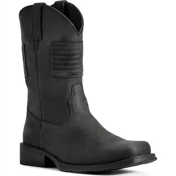Мужские кожаные нескользящие туфли SlipOn с круглым носком и пряжкой на низком каблуке, повседневные мужские зимние ковбойские сапоги, мужская обувь, теплая, Zapatilla 38 чёрный