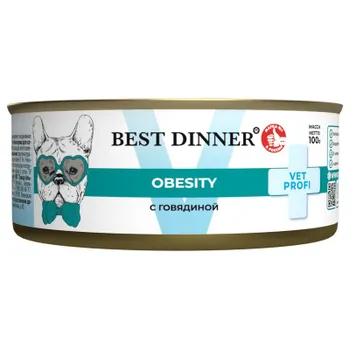 Best Dinner Vet Profi Obesity влажный корм для собак, с ГОВЯДИНОЙ, в консервах - 100 г ветеринарный супер премиум для взрослых с говядиной для всех пород консервы (в железной банке) Российский корм 1 уп. х 12 шт. х 1.2 кг
