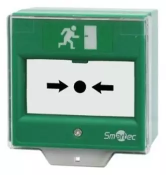 Устройство разблокировки двери Smartec ST-ER114D-GN, со стеклянной вставкой, защитная прозрачная крышка, 2 группы контактов НР/НЗ, зеленый/белый (ST-ER114D-GN)