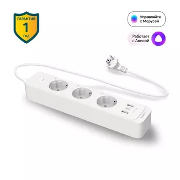 Умный сетевой фильтр TP-Link Tapo P300, розеток: 3, 2.3 кВт, 10А, USB: 3, WiFi, 1.5 м, белый (Tapo P300)