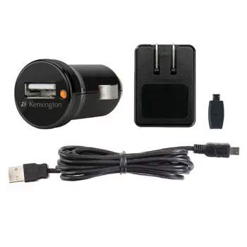 Универсальное зарядное устройство Kensington Wall and Car Charger, 1USB, 1A, черный (K38057EU), кабель miniUSB
