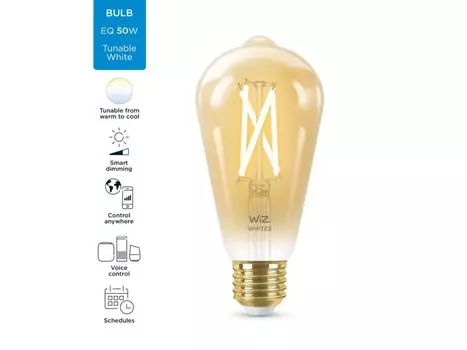 Умная лампа WIZ Wi-Fi BLE 50W ST64 E27 920-50 Amb 1PF/6 , 6.7Вт, 640лм, 2000-5000K, E27, WiFi, прозрачный (929003018701)