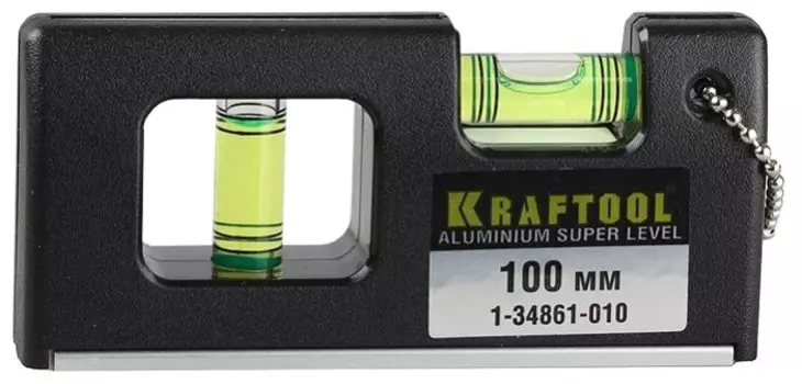 Строительный уровень 10 см, 2 глазка, магнитный, Kraftool (1-34861-010)