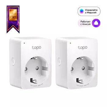 Умная розетка TP-Link Tapo P100, 2.3 кВт, 10А, WiFi, белый, 2 шт. (TAPO P100 (2-PACK))