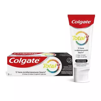 Зубная паста Colgate Total 12 Профессиональная Глубокое Очищение с древесным углем, а также с цинком и аргинином для антибактериальной защиты всей полости рта в течение 12 часов, 80 гр