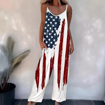 Women s jumpsuits printed casual shoulder straps adjustable suspender jumpsuits 4XL чёрный