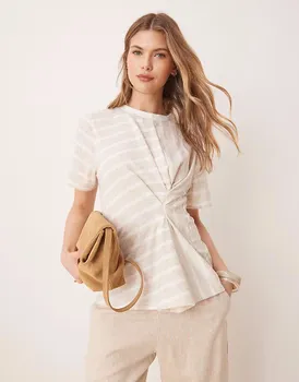 Футболка ASOS DESIGN со складками и нейтральными полосками