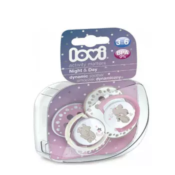 Lovi Пустышка Lovi динамическая силикон Night&amp;Day для девочки 0-3 мес 2 шт (Lovi, Пустышки)