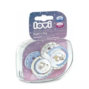 Lovi Пустышка Lovi динамическая силикон Night&amp;Day для мальчика 0-3 мес 2 шт (Lovi, Пустышки)