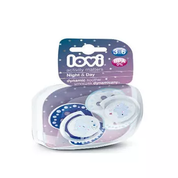 Lovi Пустышка Lovi динамическая силикон Night&amp;Day для мальчика 3-6 мес 2шт (Lovi, Пустышки)