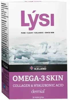 Lysi Омега-3 Скин с коллагеном и гиалуроновой кислотой, 32 капсулы (Lysi, )