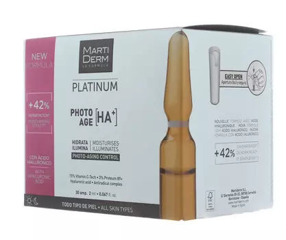 Martiderm Ампулы "Коррекция фотостарения гиалуроновая кислота +", 30х2 мл (Martiderm, Platinum)