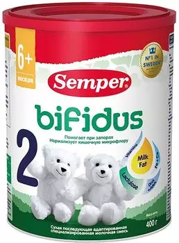 Смесь Semper Bifidus 2 молочная с 6 месяцев 400г