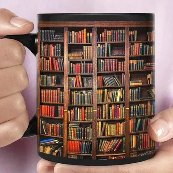 Книжные кружки с 3D-эффектом, 3D-кружка для любителей книг, 3D-кружка с книжной полкой, 3D-книжная кружка, подарки на Хэллоуин, рождественские подарки, подарки для любителей книг