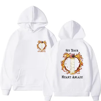 Толстовка с капюшоном «Set Your Heart Ablaze» в стиле аниме «Demon Slayer Rengoku Kyoujurou» Kimetsu No Yaiba Unisexga, толстовка с капюшоном большого размера для унисекс L