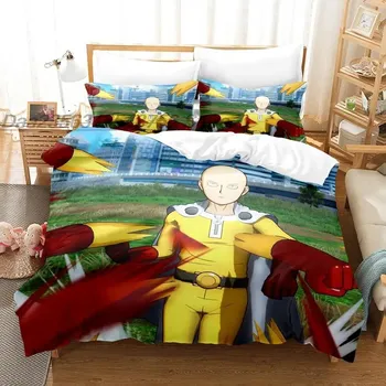 Комплект постельного белья One Punch Man Single Twin Full Queen King Size Комплект постельного белья Aldult Kid Bedroom Duvetcover Sets Комплект простыней с 3D-аниме EU Single 135x200cm
