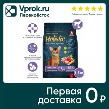 Сухой корм для кошек Зоогурман Holistic Ягненок с рисом и брусникой 1.5кг