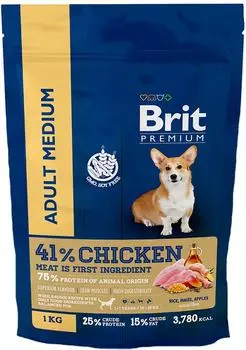Сухой корм для собак Brit Premium Dog Adult Medium для средних пород с курицей 1кг