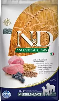 Сухой корм для собак Farmina N&D Dog Ancestral Grain низкозерновой с ягненком и черникой для средних и крупных пород 2.5