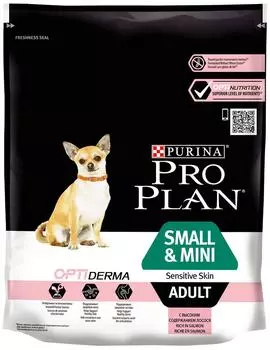 Сухой корм для собак Pro Plan Optiderma Small&Mini Adult Sensitive Skin для мелких пород для здоровья кожи и шерсти с лососем 700г