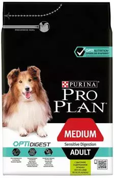 Сухой корм для собак Pro Plan Optidigest Medium Adult Sensitive Digestion для средних пород для улучшения пищеварения с ягненком 3кг