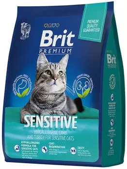 Сухой корм для кошек Brit Premium Sensitive с курицей и бараниной 0.4кг