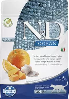 Сухой корм для кошек Farmina N&amp;D Cat Ocean Pumpkin беззерновой Сельдь с апельсином и тыквой 300г