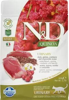 Сухой корм для кошек Farmina N&amp;D Cat Quinoa беззерновой с уткой и киноа для профилактики мочекаменной болезни 300г