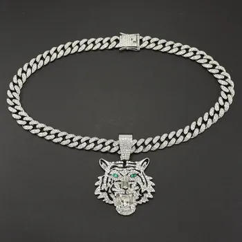 Хип-хоп Тигр Подвеска Ожерелье Кристаллическая Цепочка Bling Ожерелья Мужчины Женщины Ювелирные Аксессуары 45cm золотой
