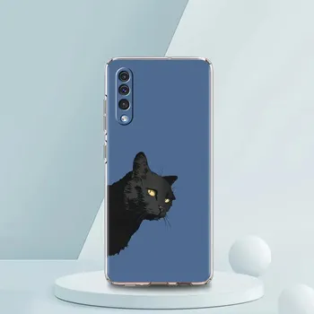 Милый чехол с изображением черного кота для Samsung A54 A52 A50 A70 A30 A40 A20S A20E A02S A12 A14 A22 A42 A72 A34 A32 5G A04s, прозрачный чехол Samsung A42 5G
