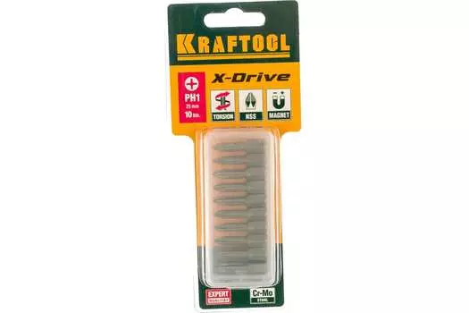 Бита односторонняя Kraftool EXPERT PH1, 25 мм, 1/4 (тип С), ударная, 10 шт. (26121-1-25-10)