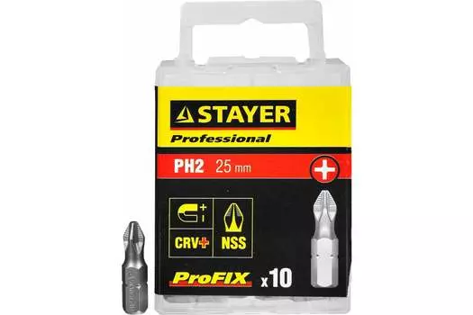 Бита односторонняя STAYER PROFESSIONAL ProFix PH2, 25 мм, 1/4 (тип С), магнитная, 10 шт. (26201-2-25-10)