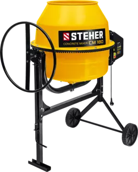 Бетоносмеситель STEHER CM-180, однофазный, 700 Вт, объем смесителя 180 л, скорость вращения барабана 23 об/мин