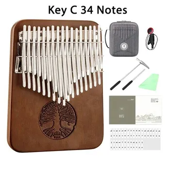 Hluru Professional Kalimba, 34 клавиши, тон черного ореха, B/C, пианино для большого пальца, 24 клавиши, деревянное, цельное, Kalimba, без звукового отверстия, Mbira серебряный