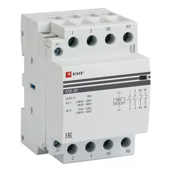 Контактор модульный EKF PROxima (km-3-20-22) 230-400 В 20 А тип AC 4Р