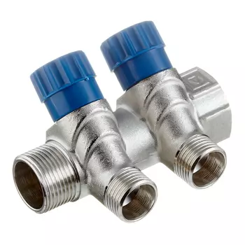 Коллектор Valtec 3/4 ВР(г) х 2 выхода 1/2 НР(ш) х 3/4 НР(ш) регулируемый (VTc.560.N.0502)