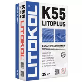 клей для плитки и мозаики litokol litoplus k55, цвет белый (класс с2 tе), 25 кг