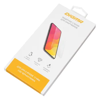 Защитное стекло DIGMA для экрана смартфона Apple iPhone 13 mini, FullScreen, ударопрочное, поверхность глянцевая, черная рамка, 2.5D (DGG2AP13MA)