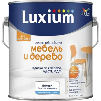 краска в/д DULUX Мебель и Дерево база BW 2л белая, арт.5327300