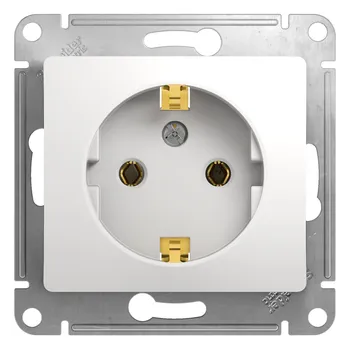 Розетка Schneider Electric GLOSSA, скрытый монтаж, однопостовая, с з/к, 16A, механизм с накладкой без рамки, IP20, белый (GSL000143)