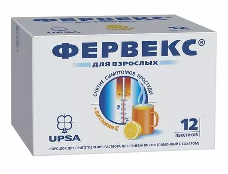 Фервекс вкус лимона с сахаром порошок для приг. раствора для приема внутрь 12шт