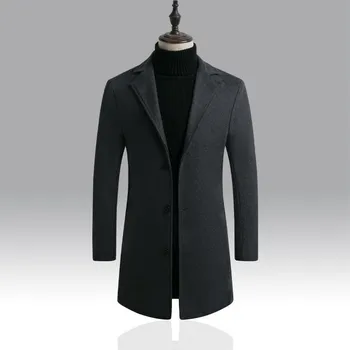 Мужская шерстяная ветровка Slim Fit: Корейский стиль, однотонный, большой объем, подходит для ношения круглый год 4XL темно-серого