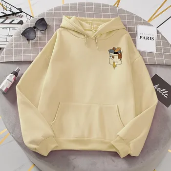Женский модный пуловер с капюшоном Kawaii с принтом «Мультяшный кот ползет», весна-осень, Harajuku, унисекс, толстовка большого размера S